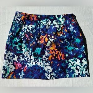 Multicolor Floral Print Mini Skirt - Vibrant Blue & Teal